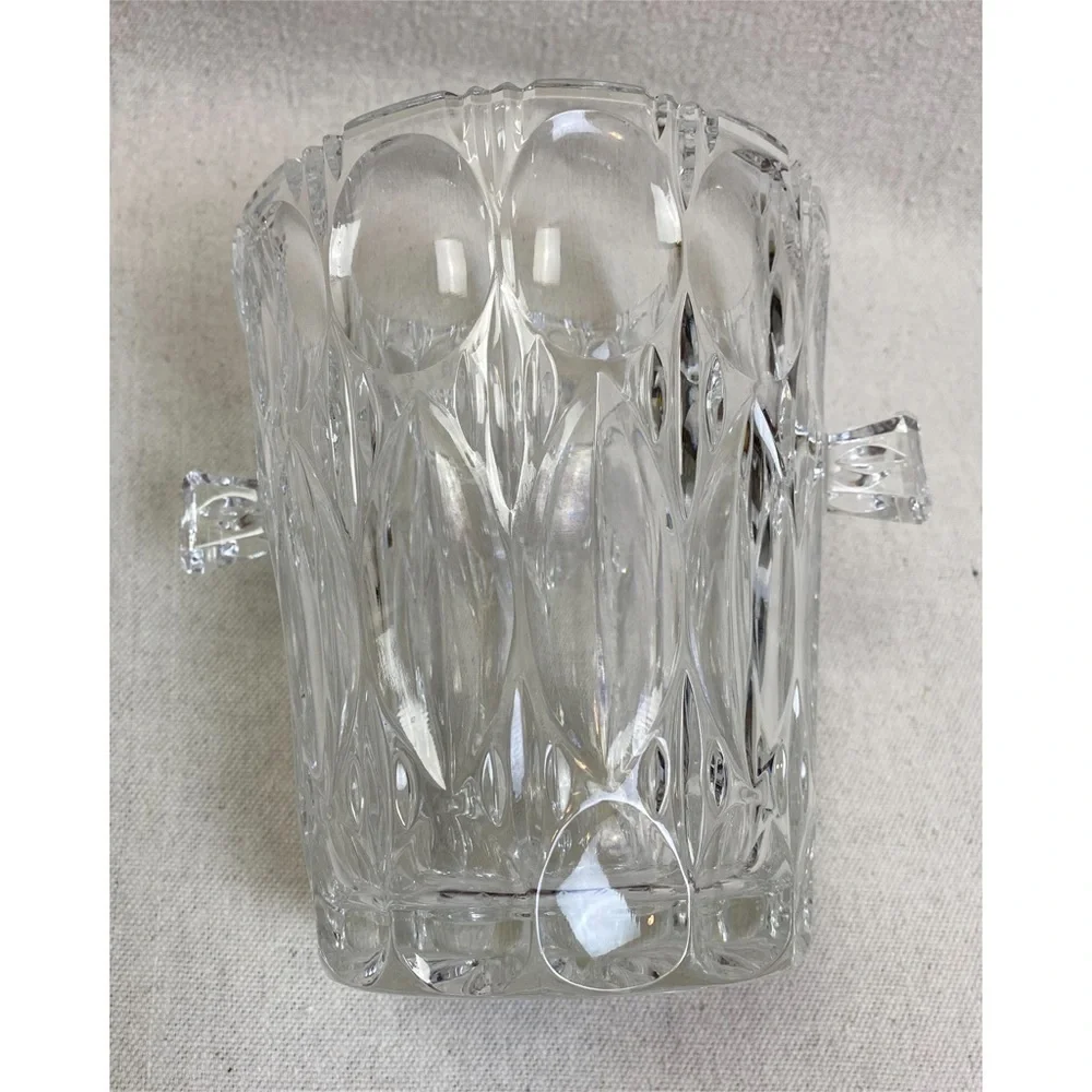 Vintage Glass Crystal ice bucket MCM Geometric ovals